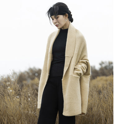 Cardigan Largo de Lana Pura con Hombros Caídos - Abrigo Tejido Grueso para Otoño e Invierno - Image 14
