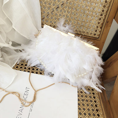 Bolso Diagonal con Cadena de Plumas y Perlas - Image 7
