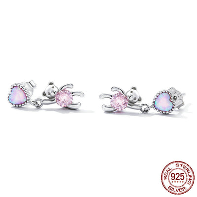 Aretes de Plata 925 con Zirconia Cúbica - Diseño Osito Amor - Image 2