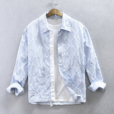 Camisa Casual Hombre Rayas y Cuadros Manga Larga Estilo Japonés Talla Grande - Image 6