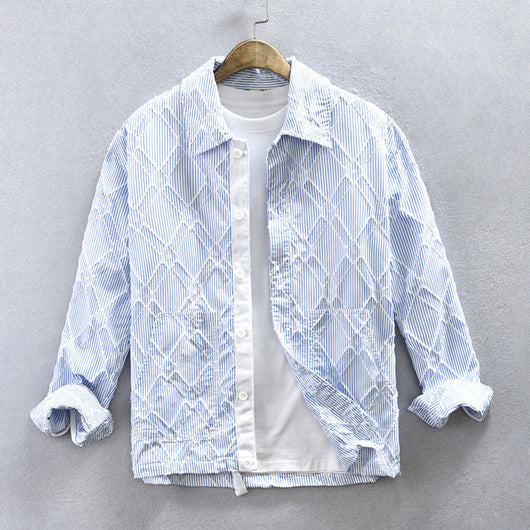 Camisa Casual Hombre Rayas y Cuadros Manga Larga Estilo Japonés Talla Grande - Image 6