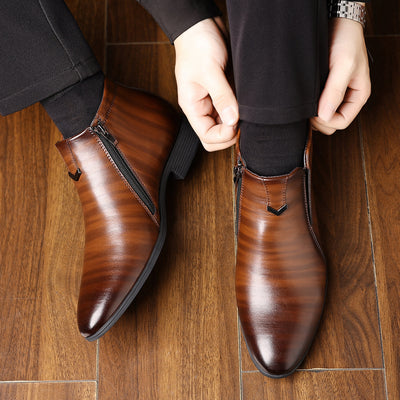 Botas de Cuero Blancas con Rayas y Cierre Lateral para Hombre