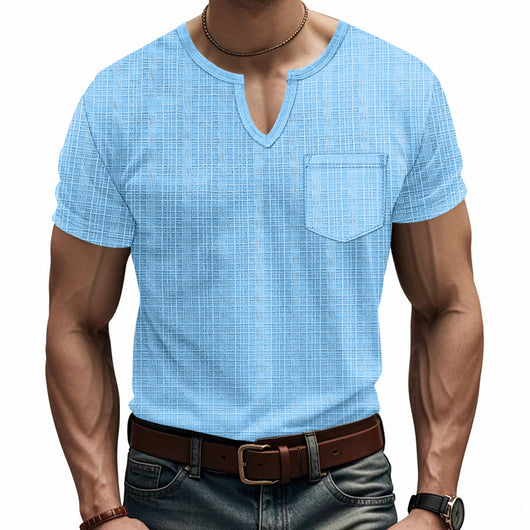 Camiseta Hombre Bambú Lino Artificial Suelta Transpirable Cuello V Manga Corta - Image 2