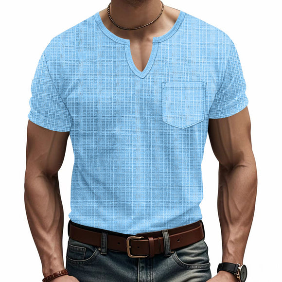 Camiseta Hombre Bambú Lino Artificial Suelta Transpirable Cuello V Manga Corta