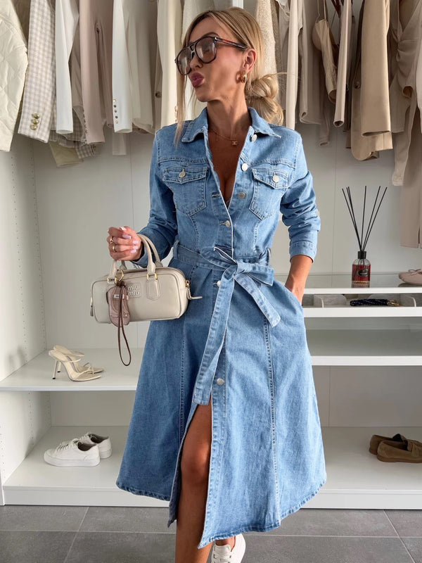 Chaqueta Vestido Denim Lavado Manga Larga para Mujer - Image 6