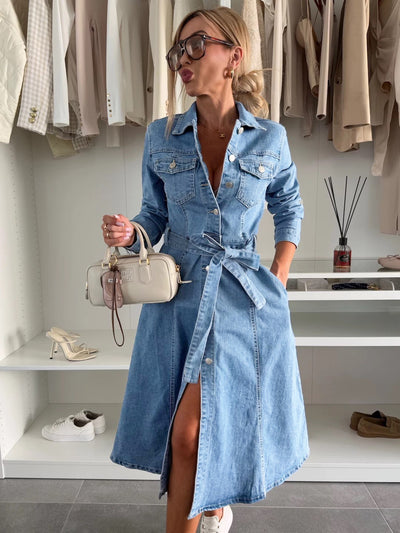 Chaqueta Vestido Denim Lavado Manga Larga para Mujer - Image 6