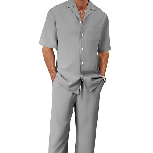 Conjunto de Traje Casual para Hombre: Camisa de Solapa con Botones y Pantalón Recto - Image 6