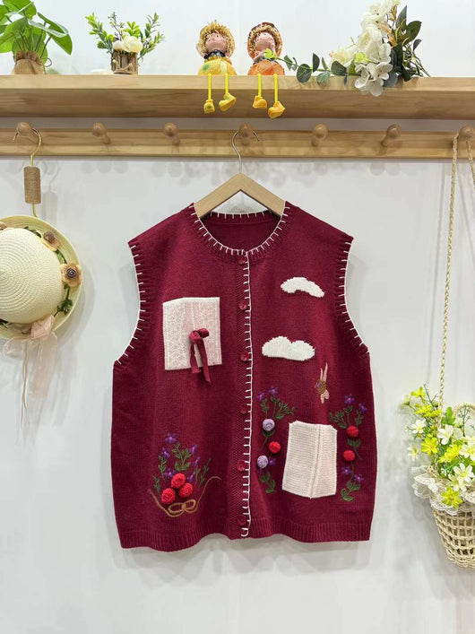 Chaleco Cardigan Mori Girl Bordado Estilo Retro Literario - Image 7
