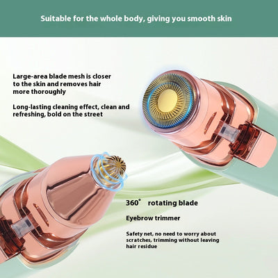 Two mint green and rose gold 2-in-1 electric eyebrow shaping devices with USB cables and packaging. - Image 3