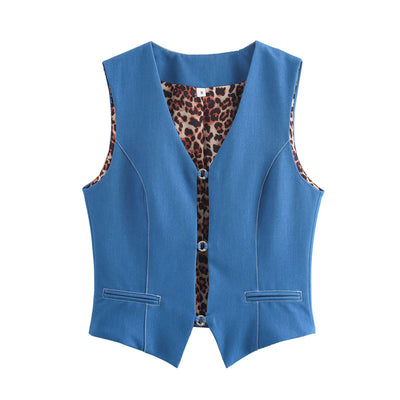 Chaleco Denim Elástico de Color Liso sin Mangas - Versátil y Moderno - Image 7