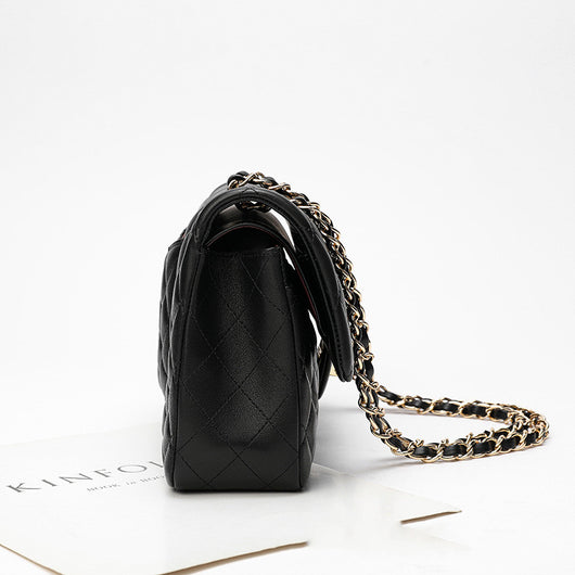 Bolso de Cuero Negro con Cadena de Diamantes para Mujer - Image 5