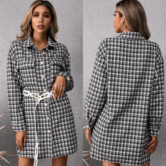 Chaqueta Camisa Cuadros Clásica de Largo Medio