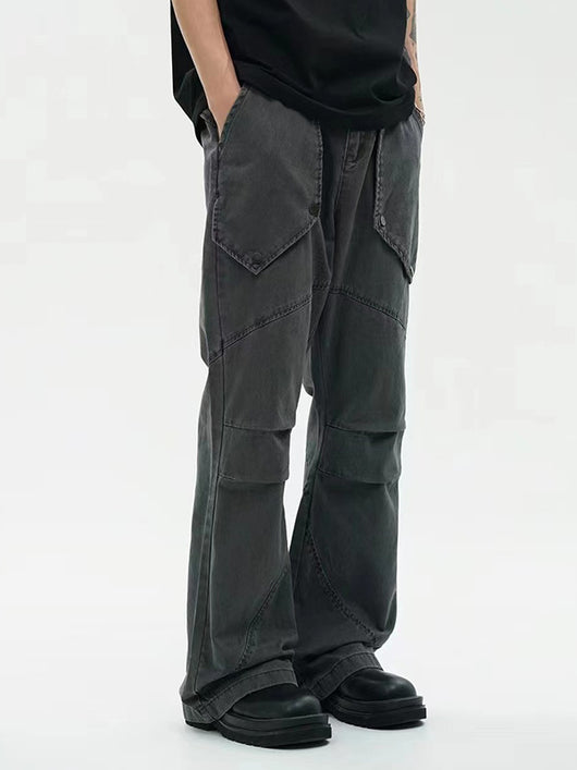 Pantalones Sueltos Efecto Lavado Negro con Bolsillos Grandes y Bota Acampanada - Image 4