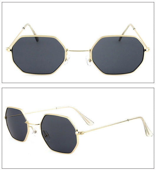 Silver polygonal sunglasses with clear lenses, featuring a thin metal frame and vintage style. - Image 10