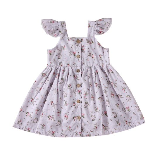 Vestido Infantil Tricolor Floral con Mangas Aleteo - Image 7