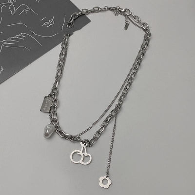 Collar Hip Hop Acero Titanio Perla con Capas Cosidas - Image 9