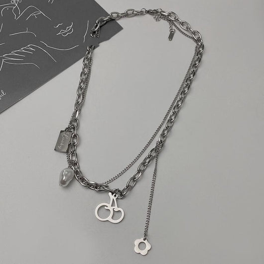 Collar Hip Hop Acero Titanio Perla con Capas Cosidas - Image 9