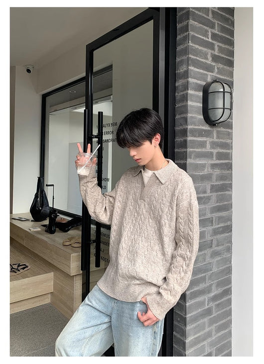 Suéter Tipo Pullover para Hombre con Textura Espiga y Solapa Retro - Image 12