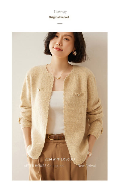 Cardigan de Cachemira Estilo Chanel - Tejido Suelto Cuello Redondo Manga Larga - Image 12