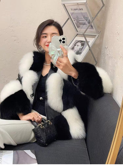 Abrigo de Piel Sintética Bicolor Negro y Blanco - Image 17