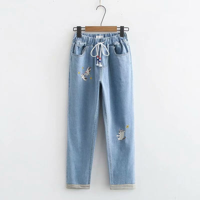 Pantalones de Mezclilla con Cintura Elástica, Cordones y Bordado de Estrella - Image 9