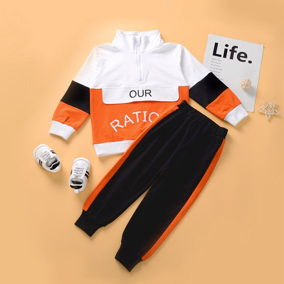 Conjunto Elegante: Blusa Manga Larga con Bloques de Color y Pantalón Coordinado