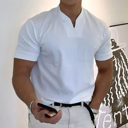 Playera Deportiva Manga Corta Hombre Talla Grande Algodón Elástico con Bolsillo - Image 2