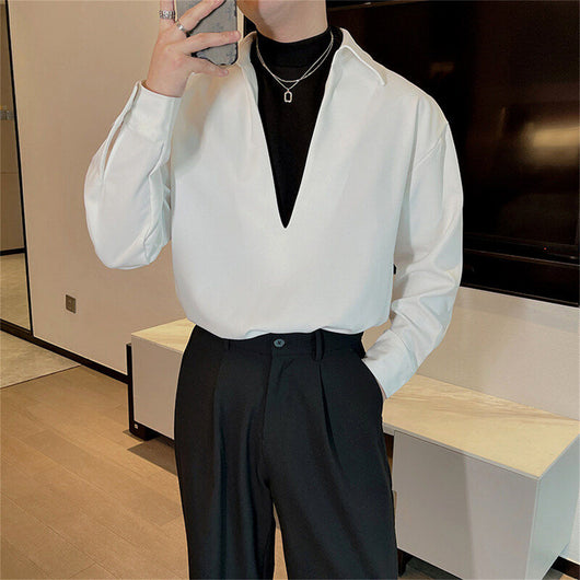 Camisa Elegante de Escote Profundo y Manga Larga para Hombre