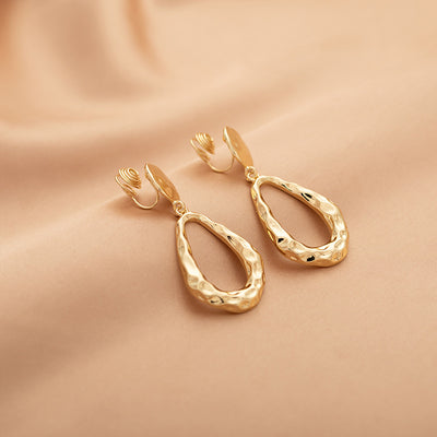 Aretes Colgante Gota de Agua Hueca Dorados Estilo Fashionable - Image 10