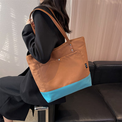Bolsa de Hombro Estilo Asiático con Contraste de Colores - Gran Capacidad para Compras y Trabajo - Image 15