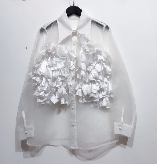 Blusa Transparente Elegante de Organza con Mangas Largas - Image 5