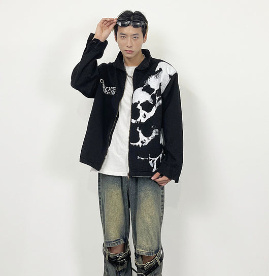 Chaqueta Denim Negra con Estampado de Calavera Bordada - Image 9