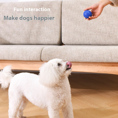 Red 65mm dog toy ball with a textured honeycomb surface, designed for vocalization, bite-resistance, and molar relief. - Image 4