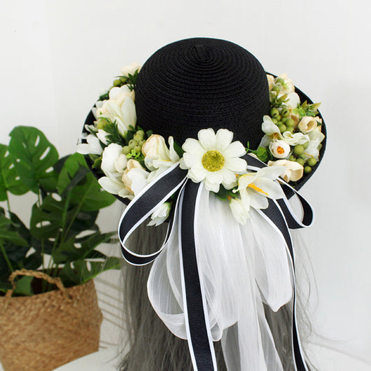 Sombrero de Paja Artesanal con Ala Ancha y Flores para Mujer - Image 8