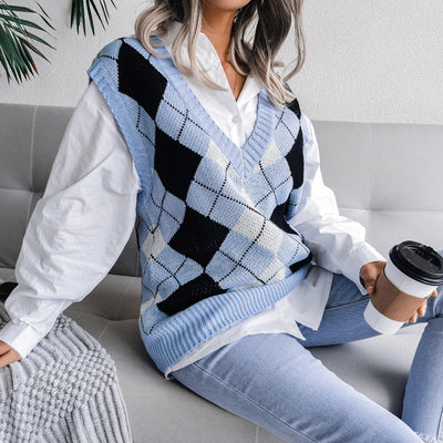 Suéter Escote en V con Diamantes - Estilo Universitario Europeo para Otoño e Invierno - Image 5