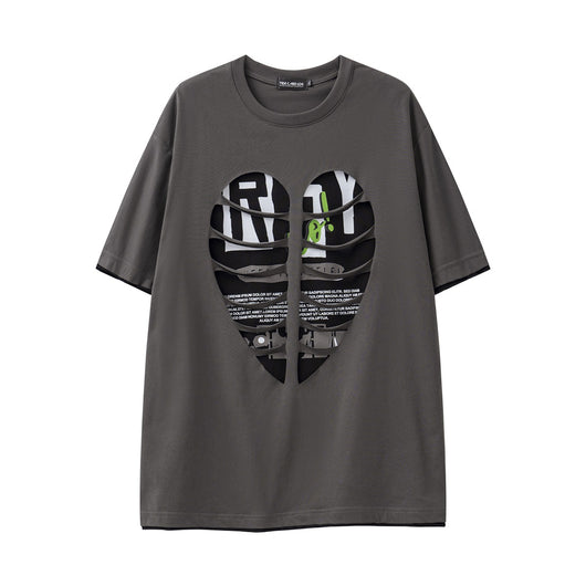 Camiseta Suelta con Detalles Rasgados y Costuras Decorativas - Image 2
