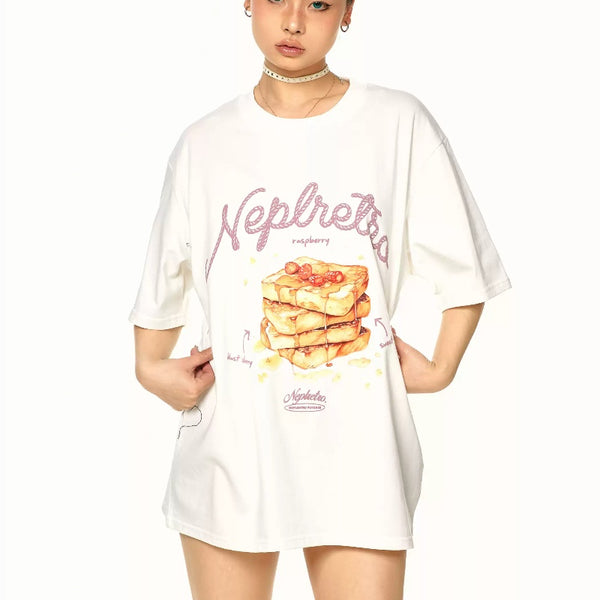 Camiseta Retro Estampada de Manga Corta para Mujer