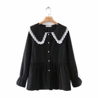 Blusa Casual de Cuello Babero Rejuvenecedora de Manga Larga Suelta - Image 8