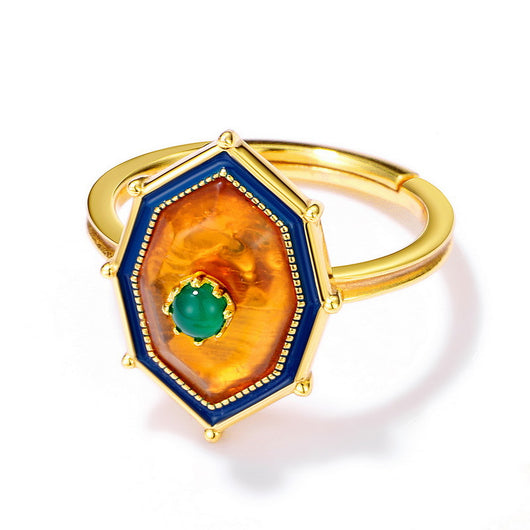 Anillo de Ámbar Natural Estilo Étnico en Plata de Ley - Image 9