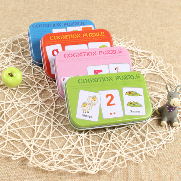 Tarjetas de Lectura Cognitiva Infantil en Caja de Metal - Puzzle Educativo