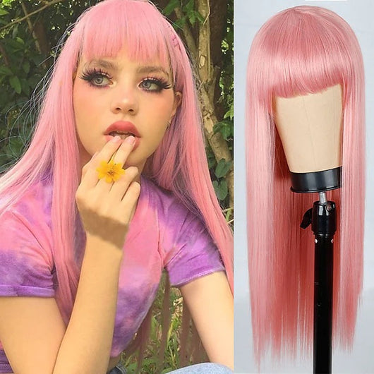 Peluca Cosplay Bicolor con Flequillo Liso - Doble Tono - Image 31