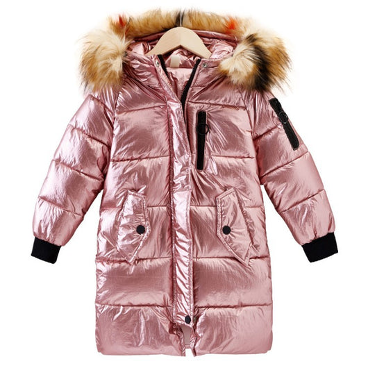 Abrigo de Algodón Infantil Brillante con Cuello de Pelaje Sintético - Image 4