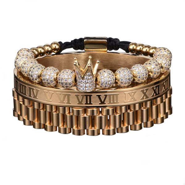 Pulsera Trenzada Corona Vintage con Letras Romanas - Image 5