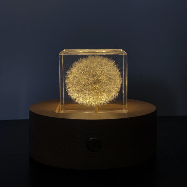 Cubo de Resina con Diente de León - Decoración Artesanal de Escritorio