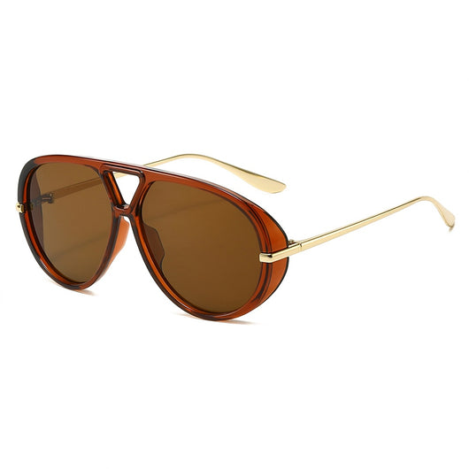 Retro aviator sunglasses with bright black frames, vibrant orange lenses, and sleek gold-colored metal temples. - Image 6