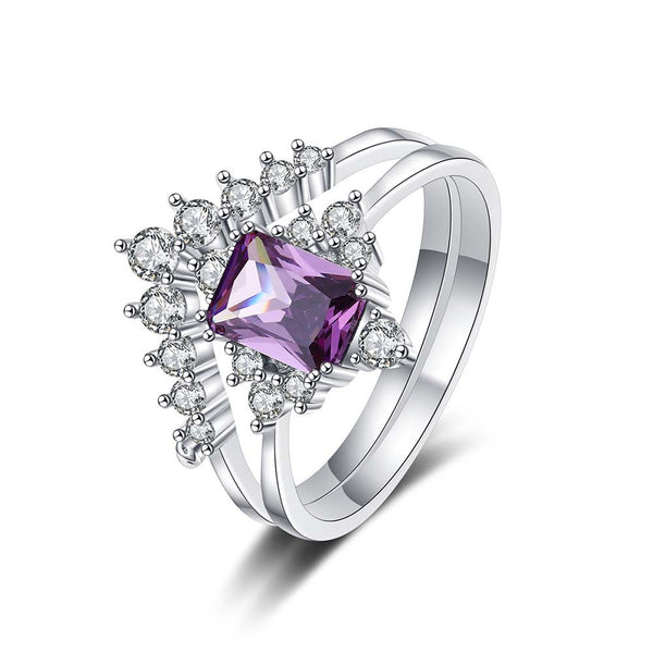 Anillo de Plata Esterlina con Amatista y Diamantes