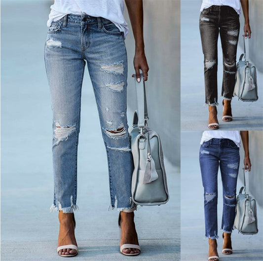 Pantalones Vaqueros Rotos Talla Grande para Mujer