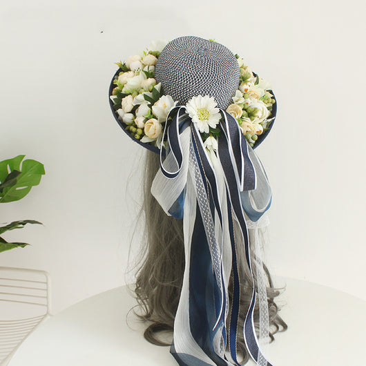 Sombrero de Paja Artesanal con Ala Ancha y Flores para Mujer - Image 46