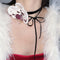 Three-color Plush Phalaenopsis Necklace Adjustable White and Purple Ribbon