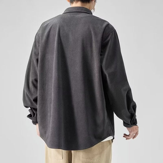 Camisa Drapeada de Manga Larga para Hombre Talla Grande Suelta - Image 3